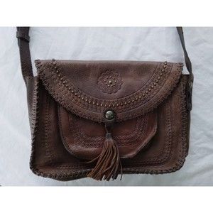 PATRICIA NASH BEAUMONT  Brown Leather Crossbody Purse Messenger Bag Tassel